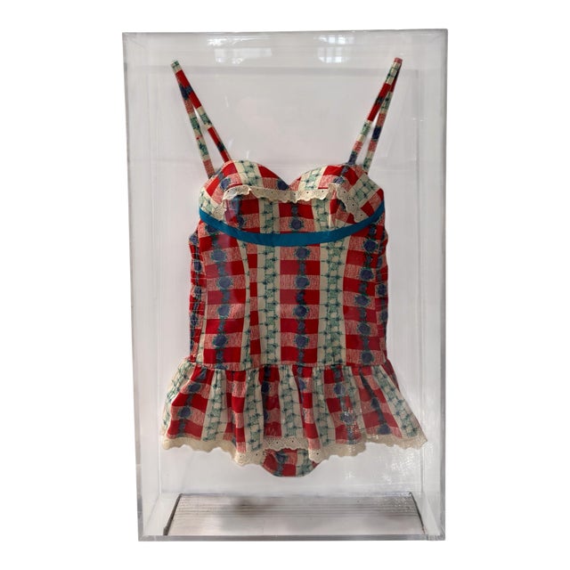 Vintage 1930’s Plaid Bathing Suit in Lucite Frame Mounted as Art For Sale