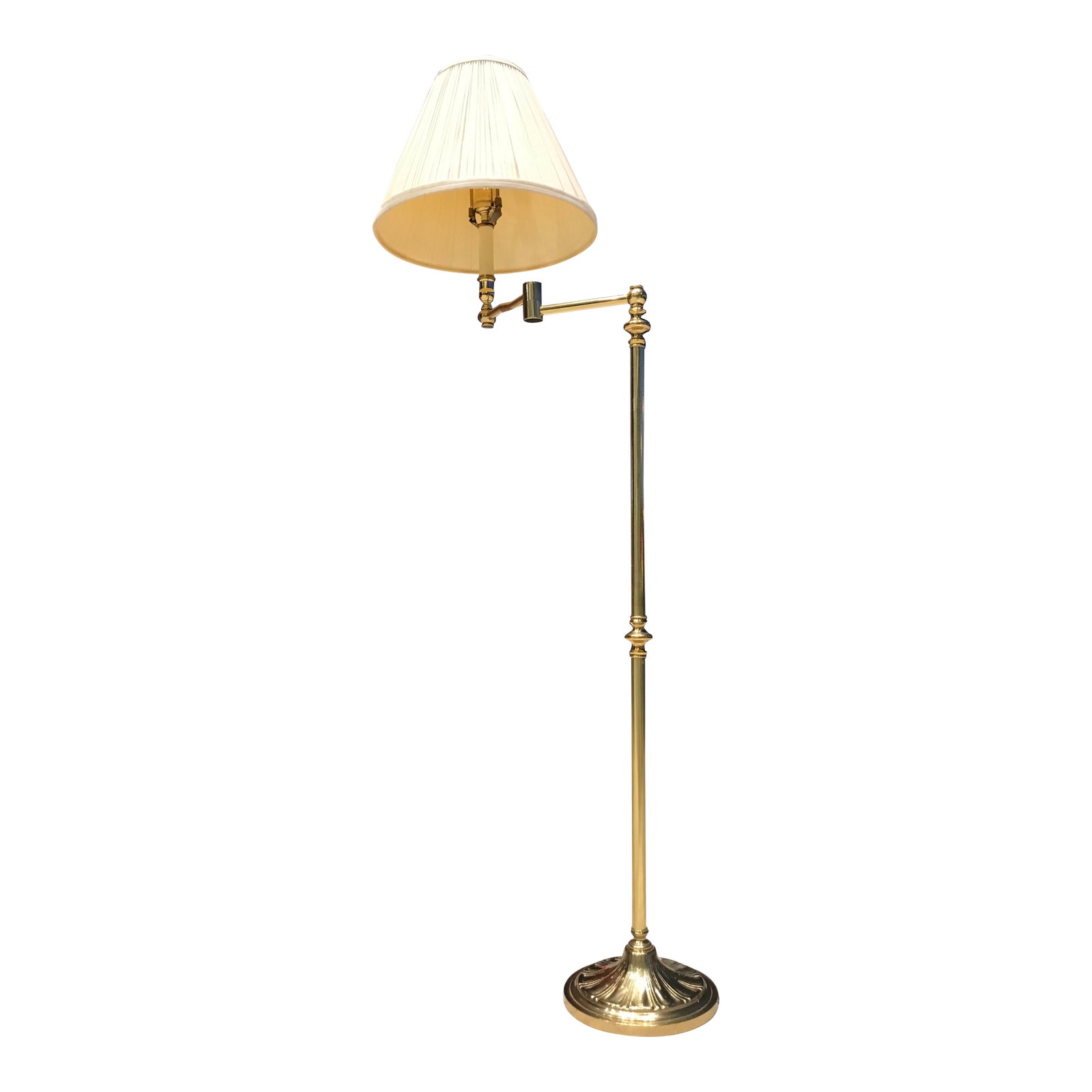 Vintage Brass Swing Arm Floor Lamp With Original Paper Shade By Remington Chairish
