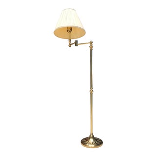 Vintage Brass Swing-Arm Floor Lamp With Original Paper Shade by Remington For Sale