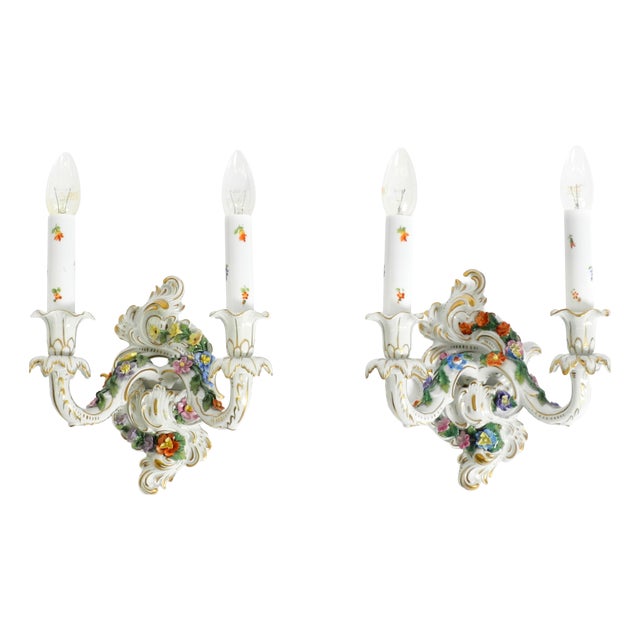 Mid-Century Modern Porcelain Wall Lamps, 1950s, Set of 2 For Sale