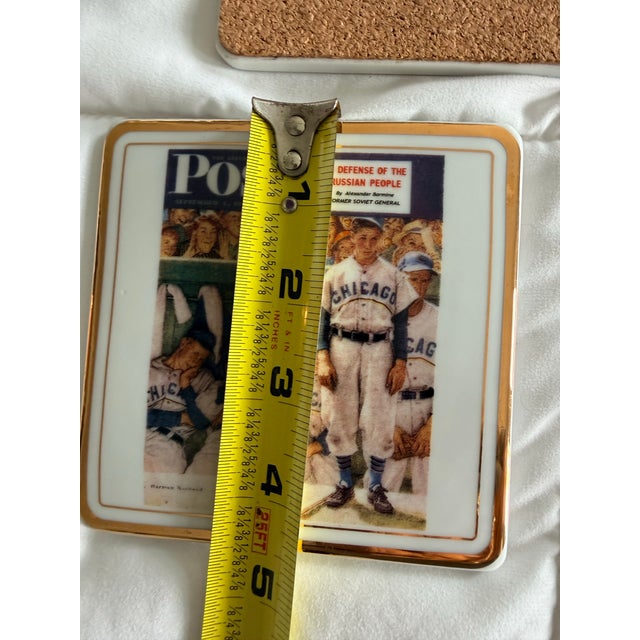 Norman Rockwell Ceramic Baseball Coaster Set For Sale - Image 11 of 11