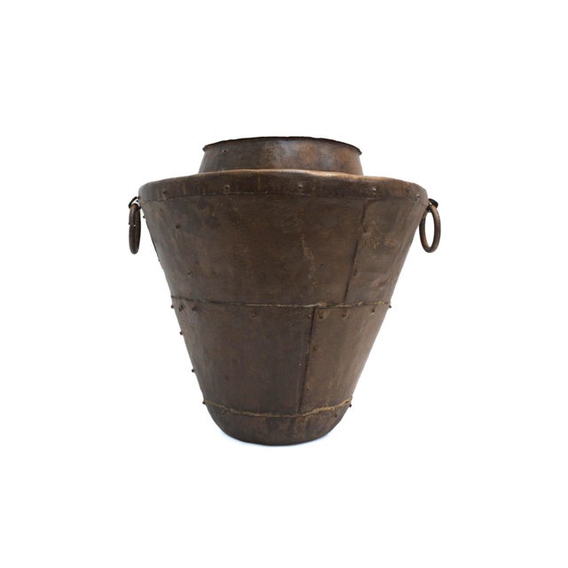 Metal Planters Tapered Storage Vessel Pair C Hint of Red For Sale - Image 7 of 10