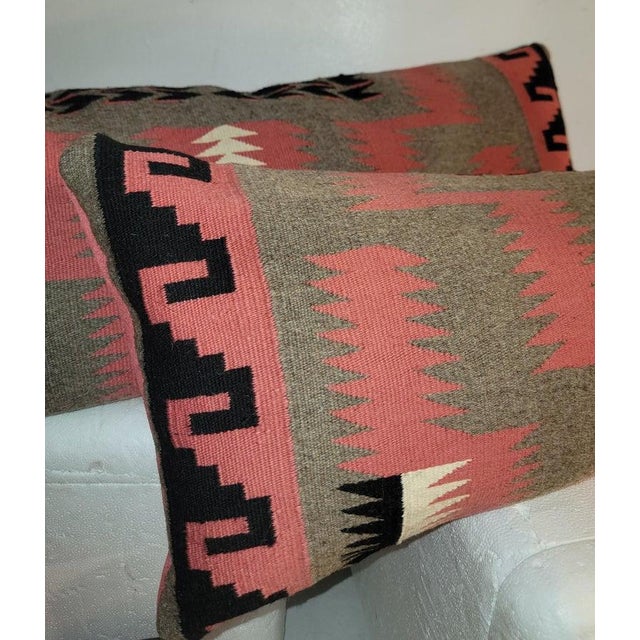 Folk Art Mauve & Grey Bolster Pillows -Pair For Sale - Image 3 of 5