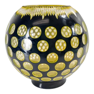 Mid-Century Modern Bohemian Black and Yellow Cut Glass Vase