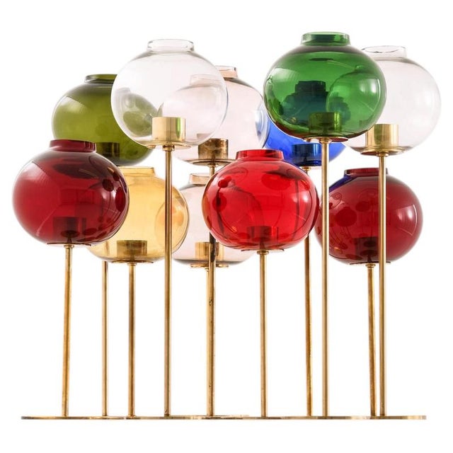 1950s Vintage Candlesticks in Brass and Glass by Hans-Agne Jakobsson, 1950s, Set of 11 For Sale - Image 5 of 5
