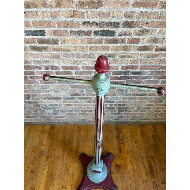 Early 20th Century Antique Hand-Turned Wood Fluted Coat Rack in Teal & Oxblood Red For Sale - Image 5 of 17