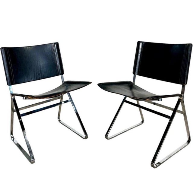 Mid-Century Modern Italian Leather and Stainless Steel Dining Chairs, Italy 1970 For Sale - Image 3 of 8
