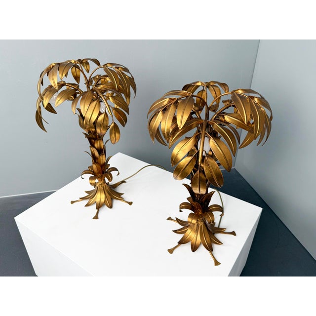 1970s Gold-Plated Palm Tree Table Lamps by Hans Kögl, Germany, 1970s, Set of 2 For Sale - Image 5 of 9