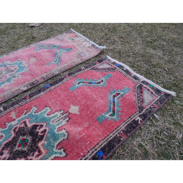 Distressed Small Turkish Oushak Runner - a Pair 1'5" X 3'8" - For Sale - Image 4 of 11