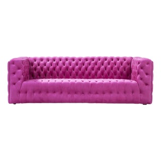 Vicenza Velvet Tufted Sofa, Fuschia For Sale