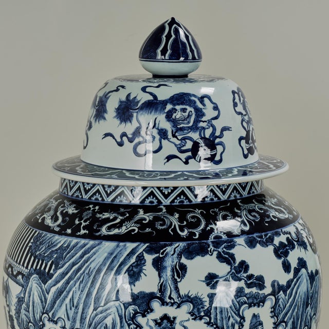 Pair of Chinese Blue and White Porcelain Palace Urns For Sale - Image 14 of 18