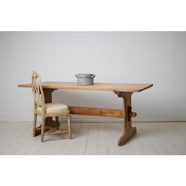 Rustic Antique Swedish Rustic Trestle Dining Table or Worktable For Sale - Image 3 of 12