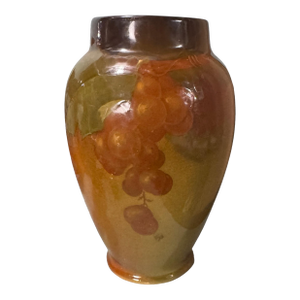 Vintage Weller Louwelsa Hand Painted Grape & Vine Decorated 8" Art Pottery Vase