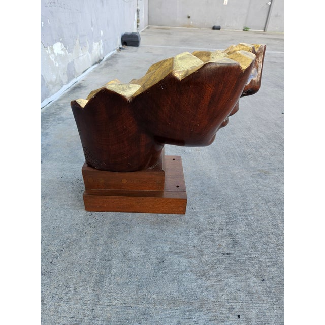 Stunning Large Mid Century Neoclassical Carved Wood Head Signed Macias Mexican Artist For Sale In Miami - Image 6 of 12