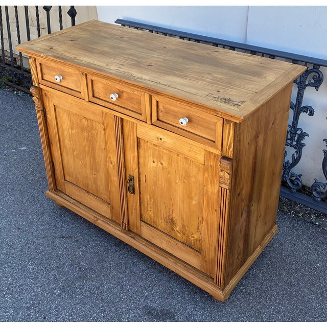 Pine Two Door Three Drawer Dresser Base, Hungary For Sale - Image 9 of 18