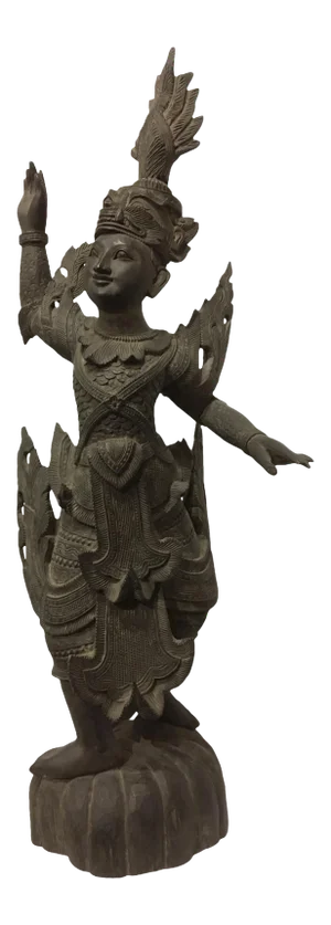 Antique 1920s Carved Khamphi Rosewood Burmese Temple Guardian Statue