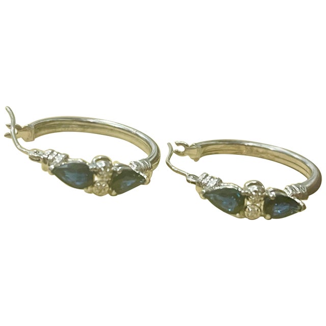 Pear Shape Sapphire and Diamond Hoop Cocktail Earrings in 14 Karat White Gold For Sale - Image 15 of 18