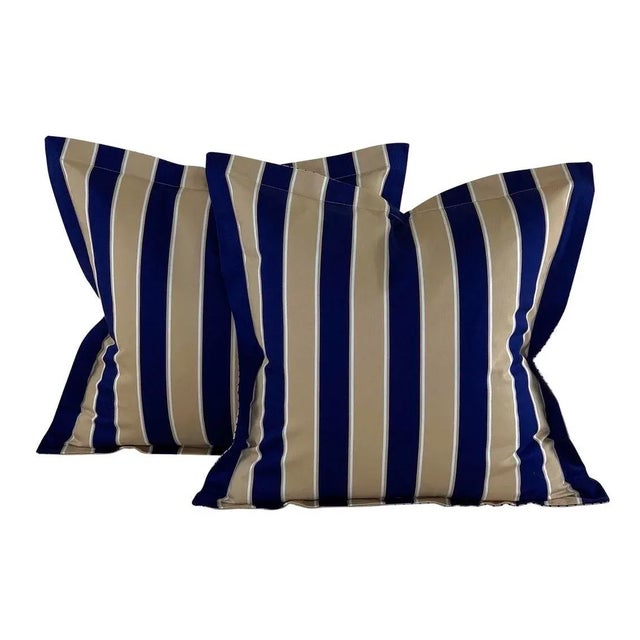 Textile Designer Vicki Payne Free Spirit Navy Blue & Taupe Zebra Animal Print Pillows- a Pair For Sale - Image 7 of 8