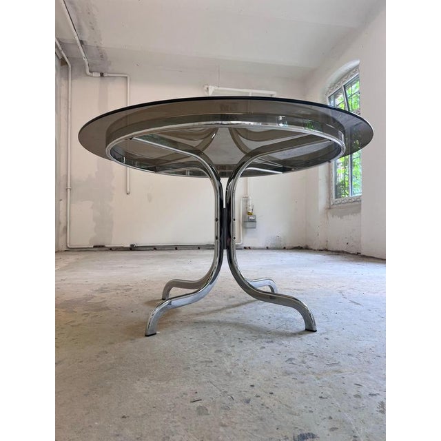Round Dining Table in Tinted Glass and Chrome For Sale - Image 11 of 11