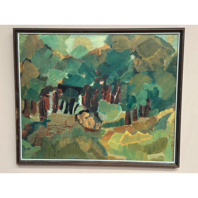 Original Swedish Oil on Canvas – “Forest Landscape” by Em Bronne – Signed & Dated 1967 – Vintage & Framed – 65 × 53 cm...
