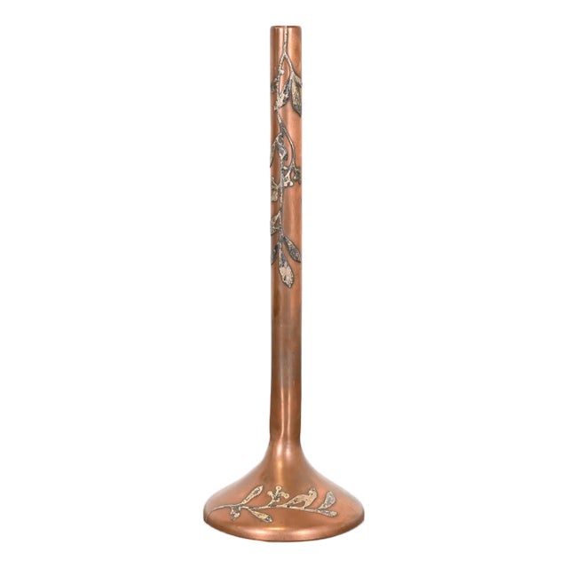 Heintz Arts & Crafts Sterling Silver on Bronze Tall Bud Vase For Sale