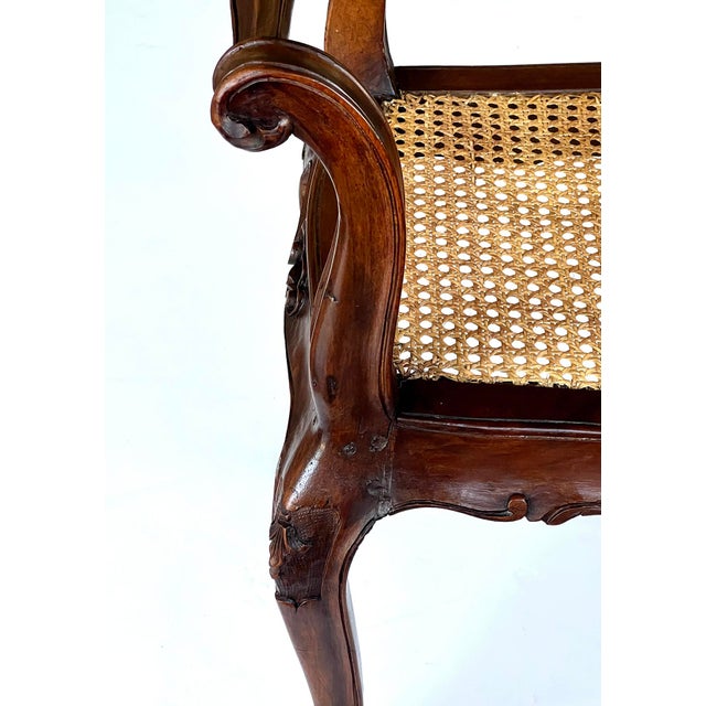 French Louis XV Style Double-Seat Walnut Bench With Caned Seat For Sale - Image 10 of 12