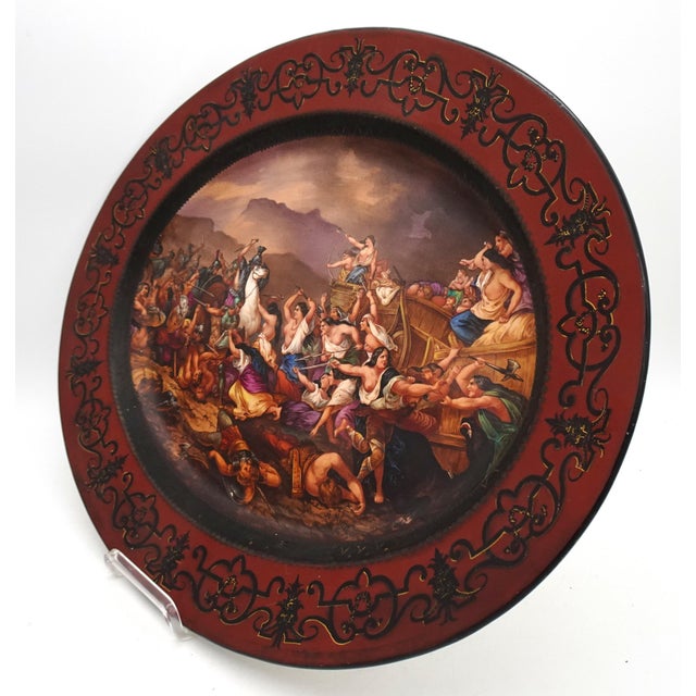 Large Hand-Painted Wall Charger Plate Depicting Roman Battle with Semi Nude Sabine Woman, 1866 For Sale - Image 4 of 18