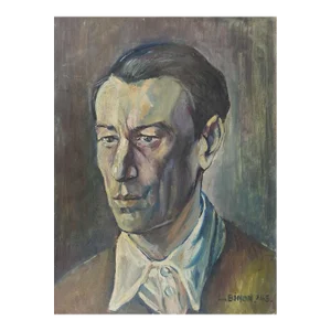 Vintage 1945 Modernist Portrait Painting of Man