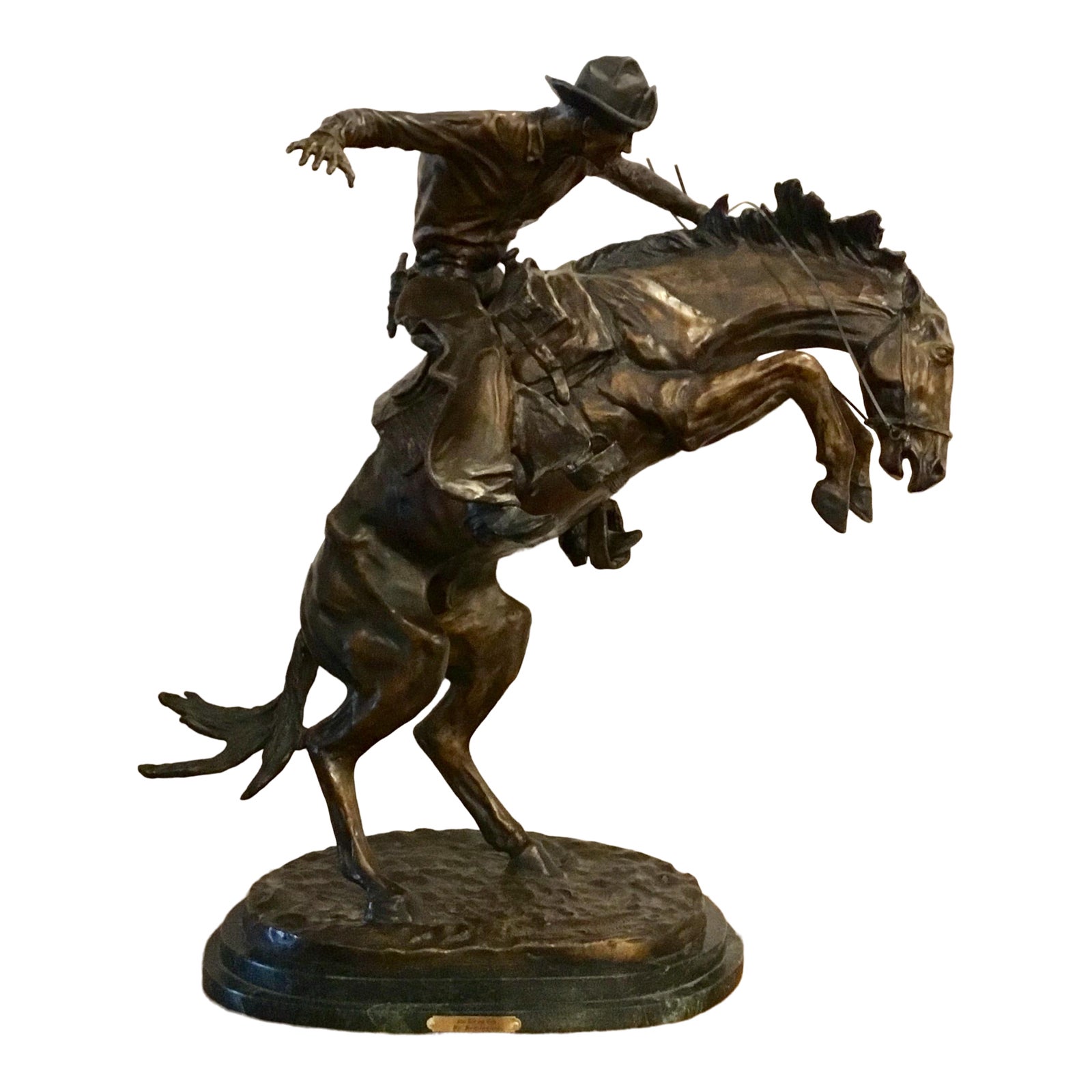 “Bronco Buster” Signed By Frederic Remington Bronze Horse and Rider