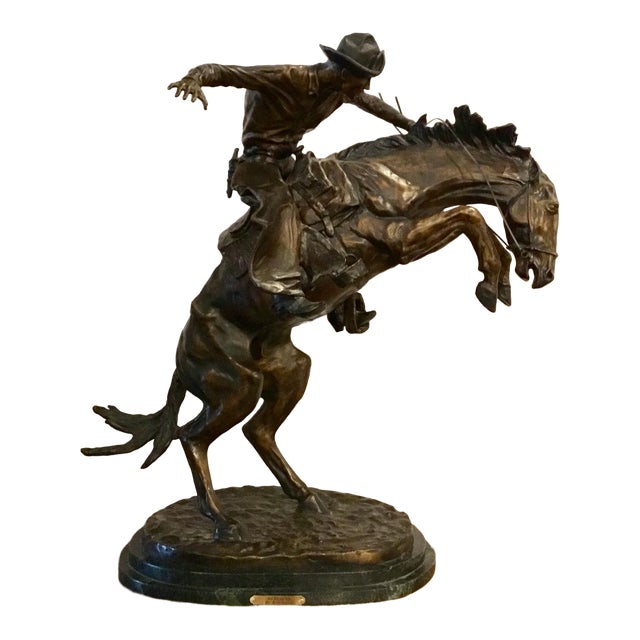 “Bronco Buster” Signed By Frederic Remington Bronze Horse and Rider