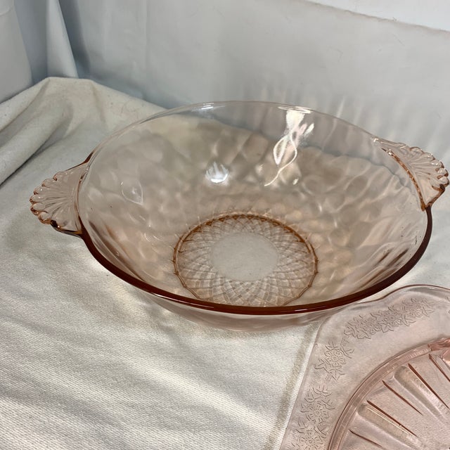 Art Deco 1930s Depression Glass Bowls and Cake Plate - Set of 3 For Sale - Image 3 of 5