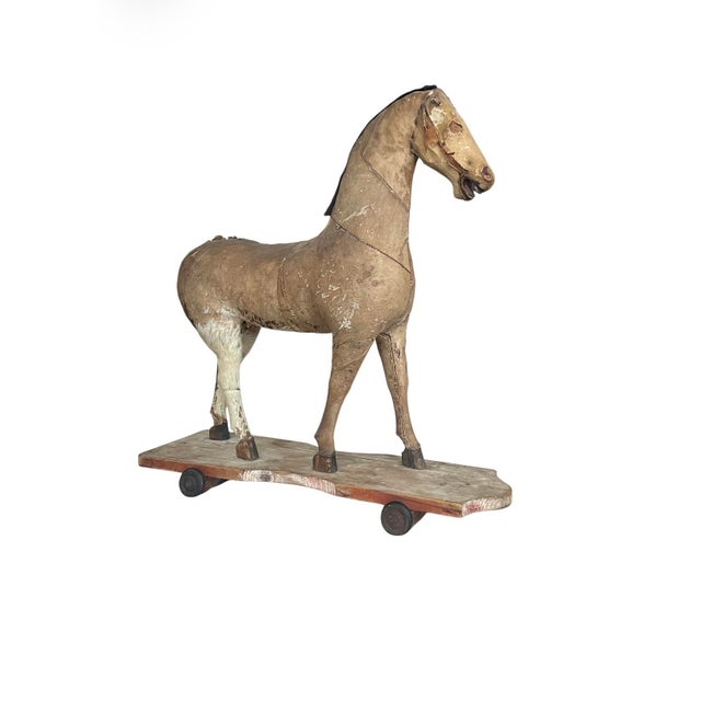 This elegant 19th-century carved wooden sculptural horse exudes timeless charm and character. Its beautifully aged...