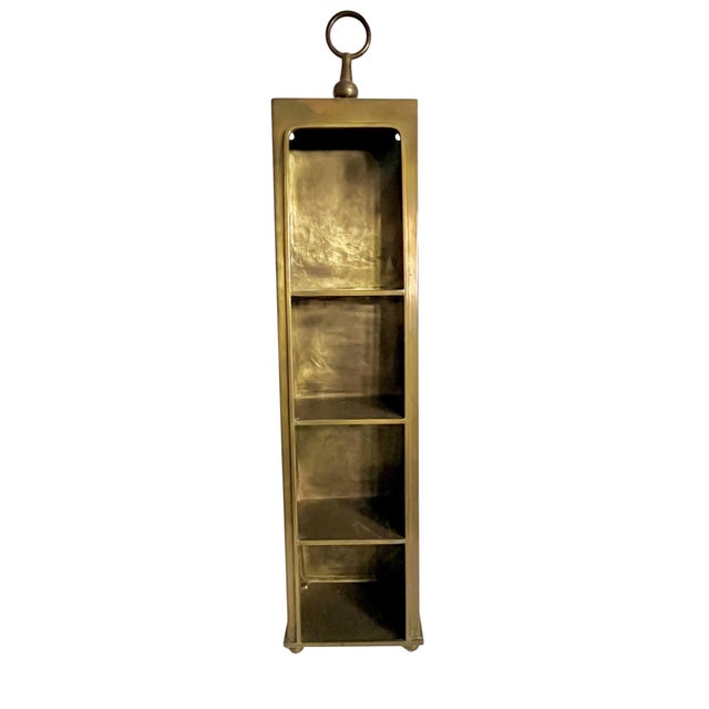 Modern Vintage Edward Alden Brutalist Brass-Tone Metal Wall Curio Shelf Cabinet, Hong Kong, Signed For Sale - Image 3 of 17