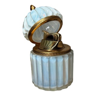 Mid 20th Century Opaline and Brass Murano Glass Lighter For Sale