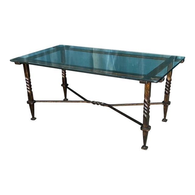 French Modernist Coffee Table With Twisted Iron Base For Sale