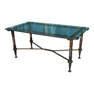 French Modernist Coffee Table With Twisted Iron Base