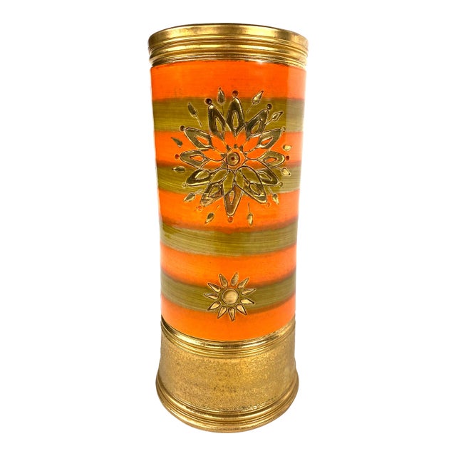 Vintage Bitossi Gold and Orange Sunburst Vase For Sale