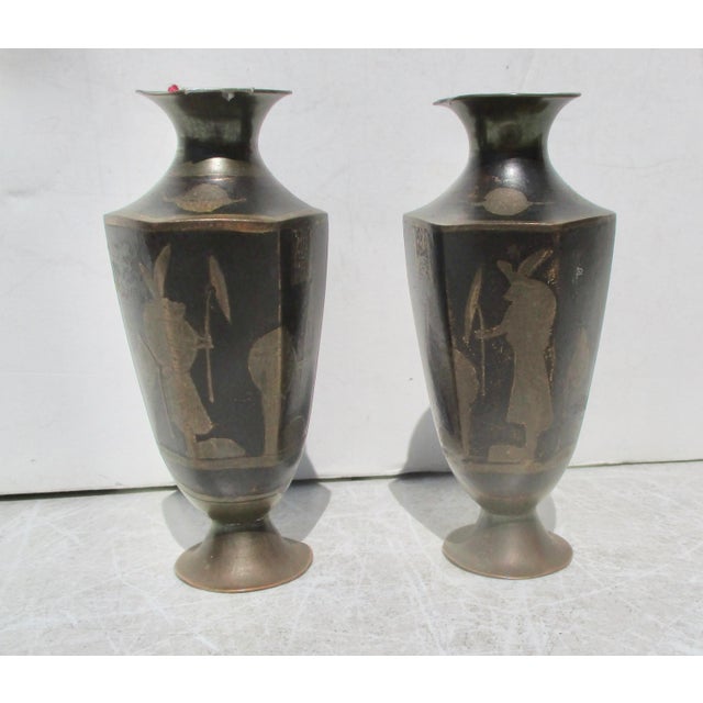 1920s Antique Japanese Egyptian Revival Brass Vases - A Pair of 2 For Sale - Image 5 of 8