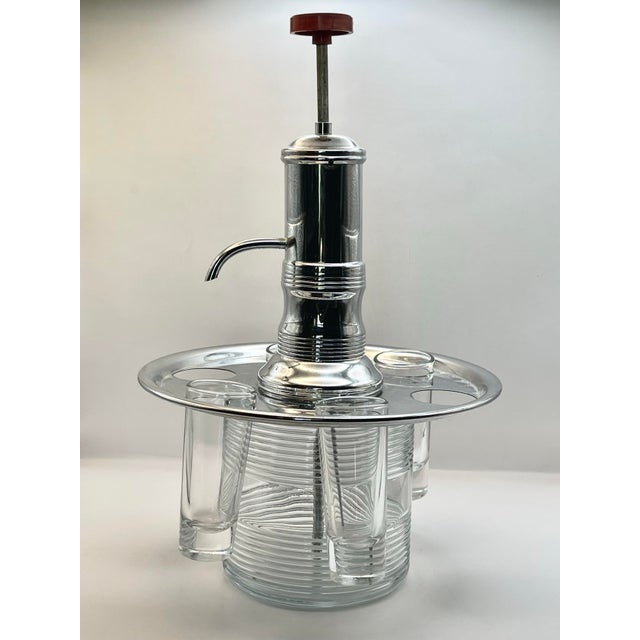 1950’s Chrome & Glass Drinks Dispenser Pump With Four Clear Glasses For Sale - Image 12 of 12