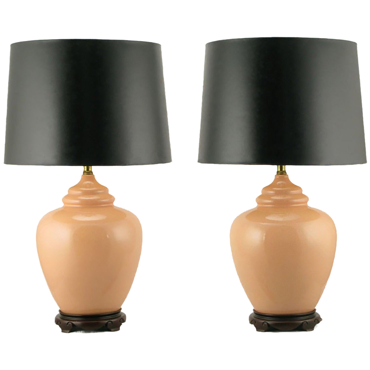 Pair Peach Crackle Glaze Chinoiserie Table Lamps Chairish