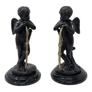 Antique Pair Grand Tour Style French Bronze Cherubs Putti After Auguste Moreau For Sale