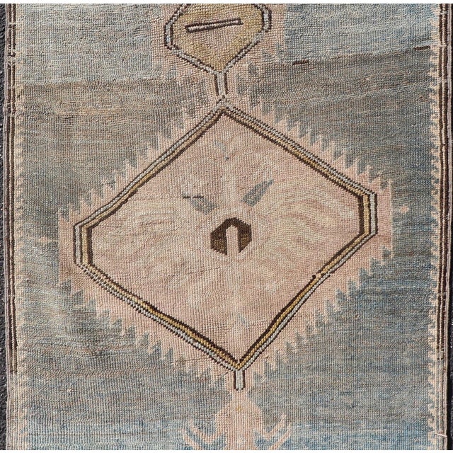 Measures: 2'9 x 5'6 Antique Turkish Kars Rug with Geometric Medallions in Taupe and Faded Blue. Keivan Woven Arts /...