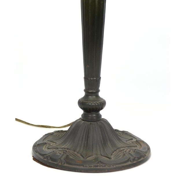 Victorian Pittsburgh 6 Bent Panel Slag Glass Leaded Table Lamp For Sale - Image 3 of 8