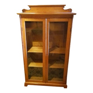 1920s Wooden Oak Bookcase With Glass Doors For Sale