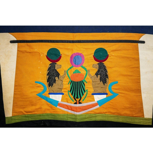 Amazing Large Antique Egyptian Egypt Wall Hanging Hand Sewn Appliqué Textile Egyptian Art Statement Tapestry Banner Home Decor For Sale - Image 11 of 14