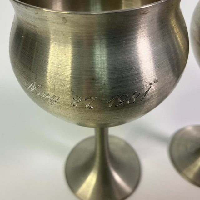 Platinum 1980s Vintage Hollywood Regency Boho Chic Pewter Wine Goblets - A Pair. For Sale - Image 8 of 9