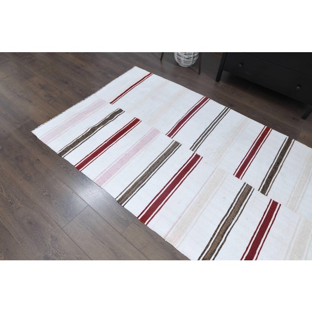 1970s Vintage Handmade Wool Cotton White Area Rug For Sale - Image 4 of 11