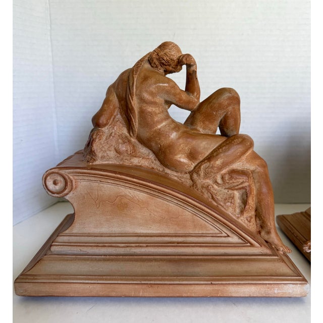 Pair of Vintage Italian Reclining Nude Figural Bookends in Terracotta Finish For Sale - Image 10 of 16
