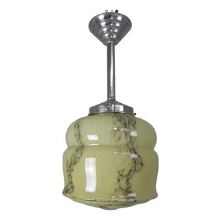Art Deco Pendant Lamp with Marbled Glass Shade, 1930s For Sale