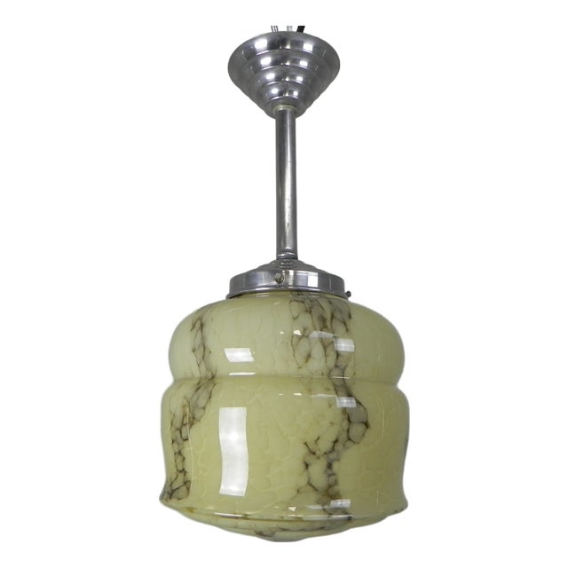 Art Deco Pendant Lamp with Marbled Glass Shade, 1930s For Sale